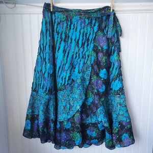 Shop Therapy Boho Wrap Skirt Blue Purple‎ Floral Maxi Skirt Chic Festival Travel